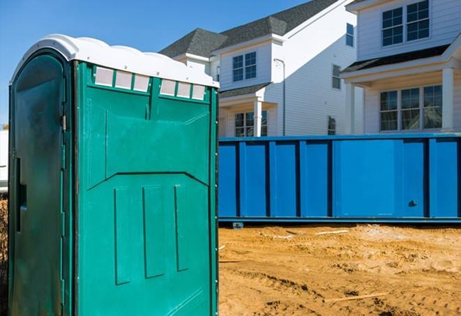 a glimpse of work site sanitation porta potty line-up